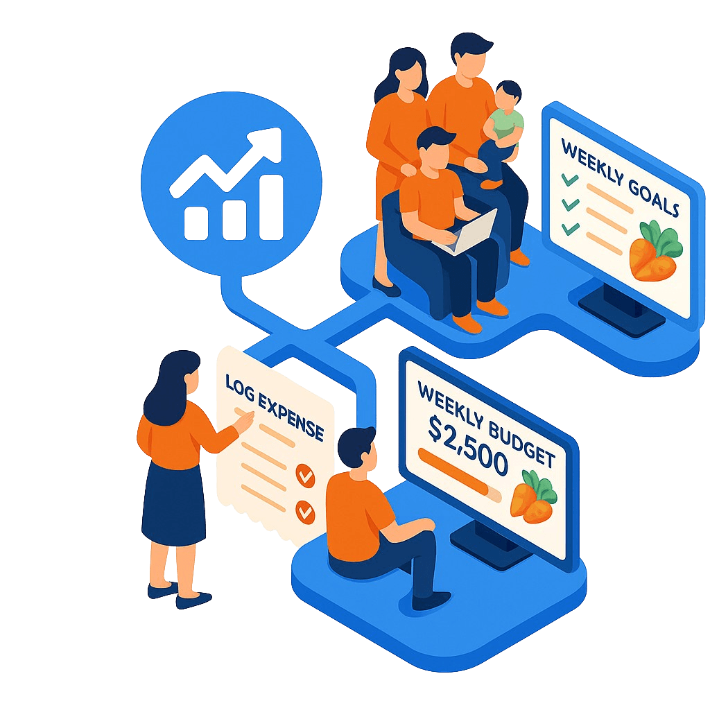 Illustration of a couple managing finances on a large screen
